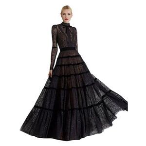 KOS Couture Long Sleeve High Neck Lace Maxi Dress Black Sz 10 NWT